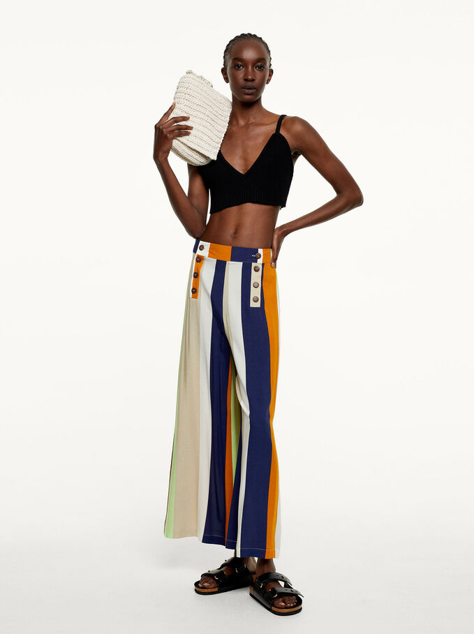 Striped Cropped Trousers, Multicolor, hi-res