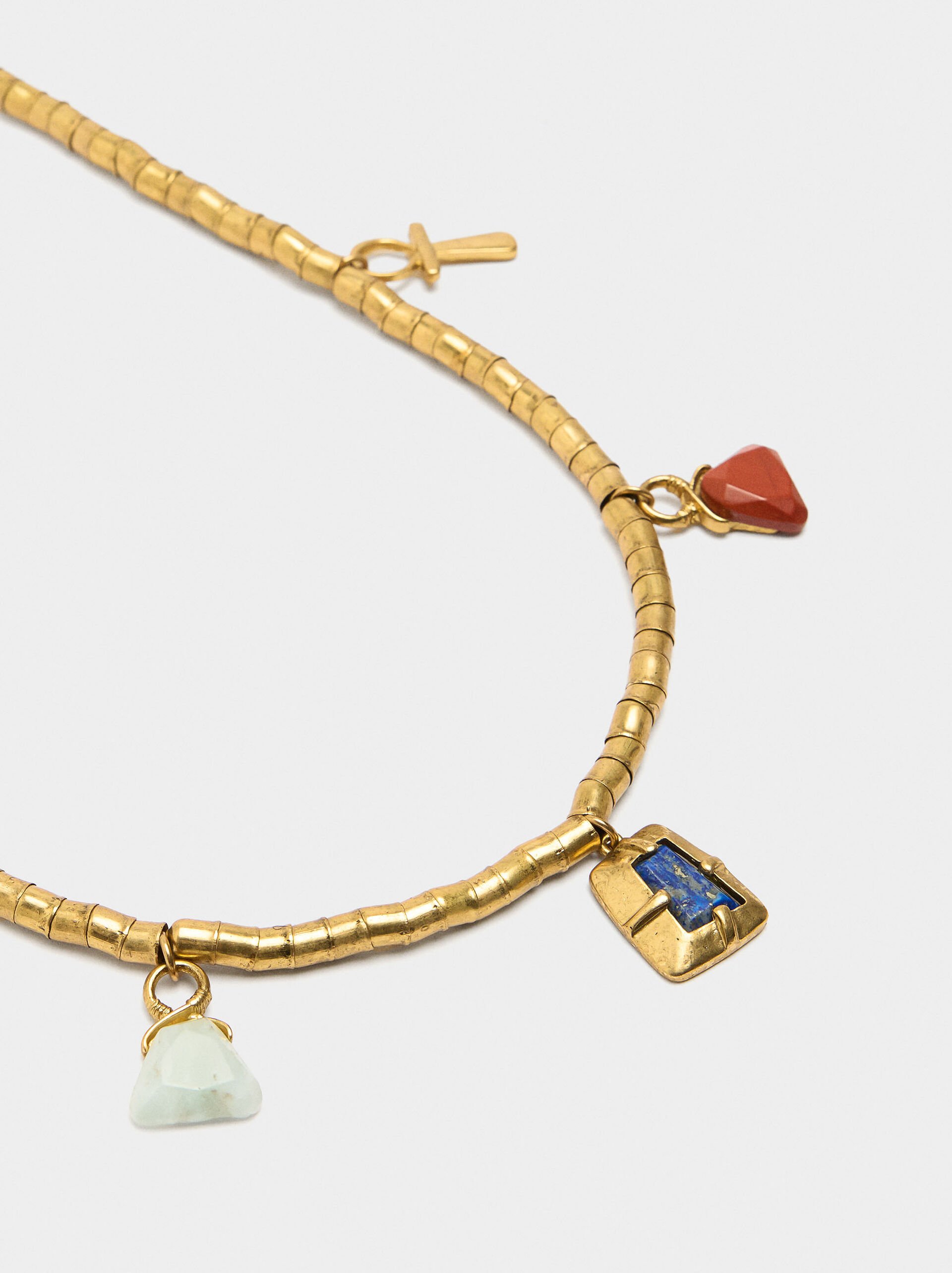 Collier chaîne en serpent avec pendentifs en pierre image number 2.0