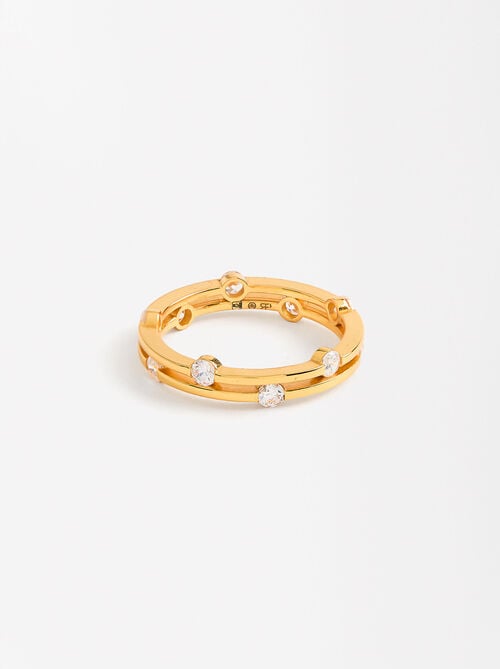 Double ring with zirconias - 925 sterling silver
