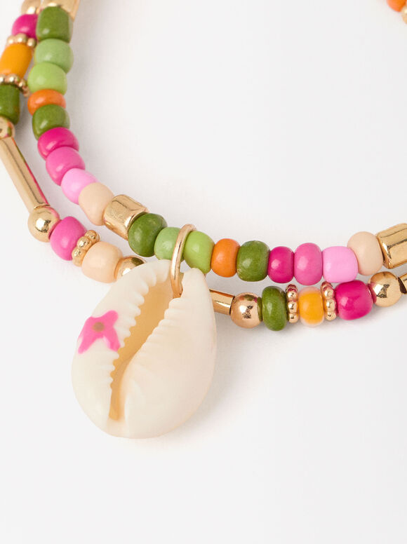 Bracelet Double À Perles Avec Coquillage, Multicolore, hi-res