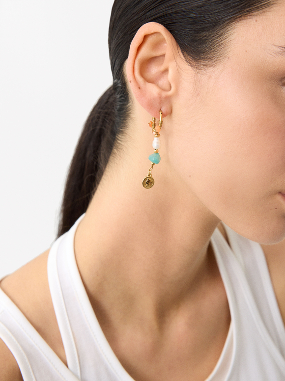 Long Coin Earrings - Stainless Steel, Multicolor, hi-res