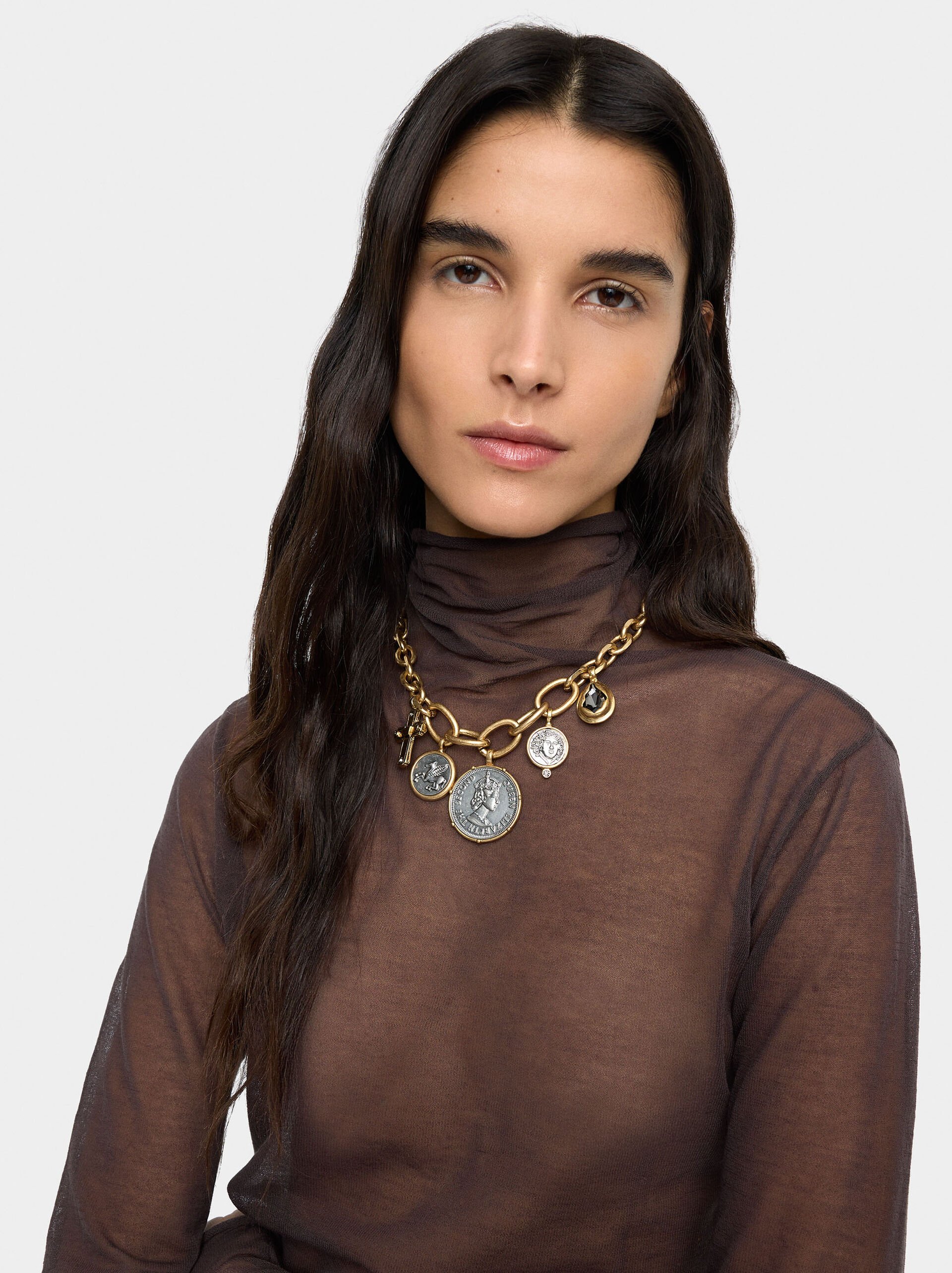 Bicolor necklace of links with coins image number 0.0