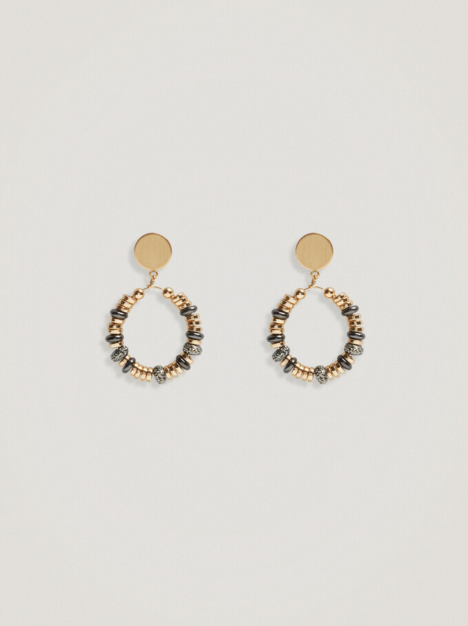 Earrings With Beads, Golden, hi-res