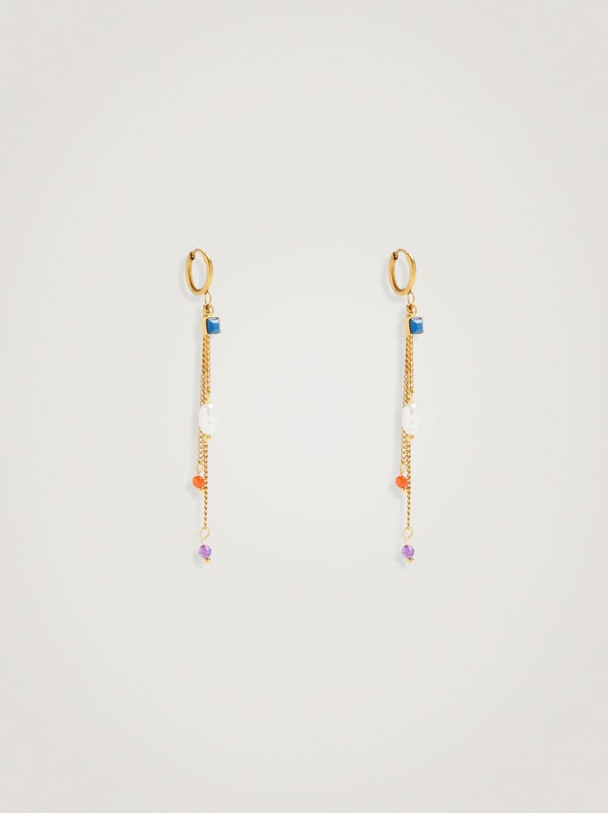 Steel Earrings With Freshwater Pearl, Multicolor, hi-res