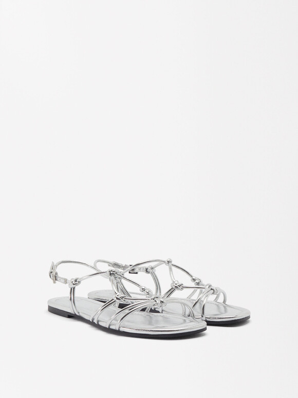 Metallic Flat Sandal Knots, Silver, hi-res