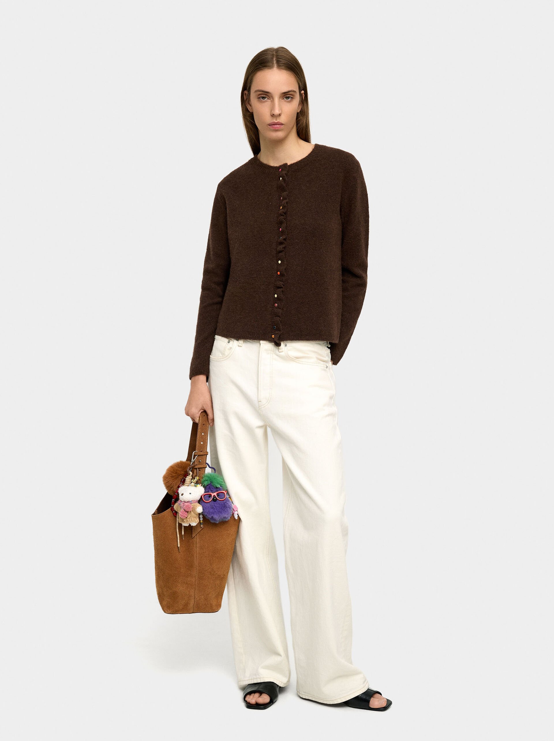 Knitted cardigan with ruffles image number 0.0