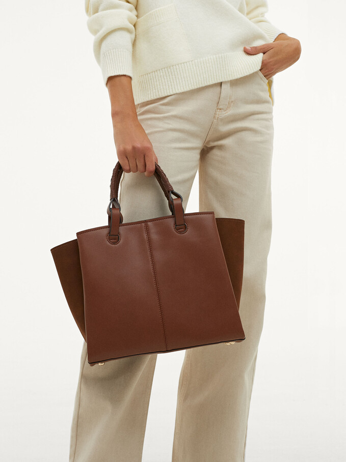 Shoulder Bag With Woven Strap, Camel, hi-res