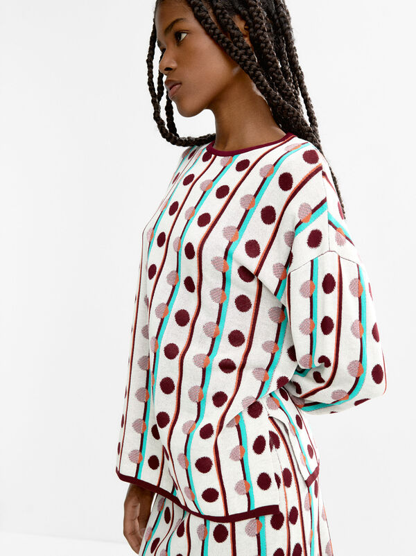 Jacquard knit polka dot sweater