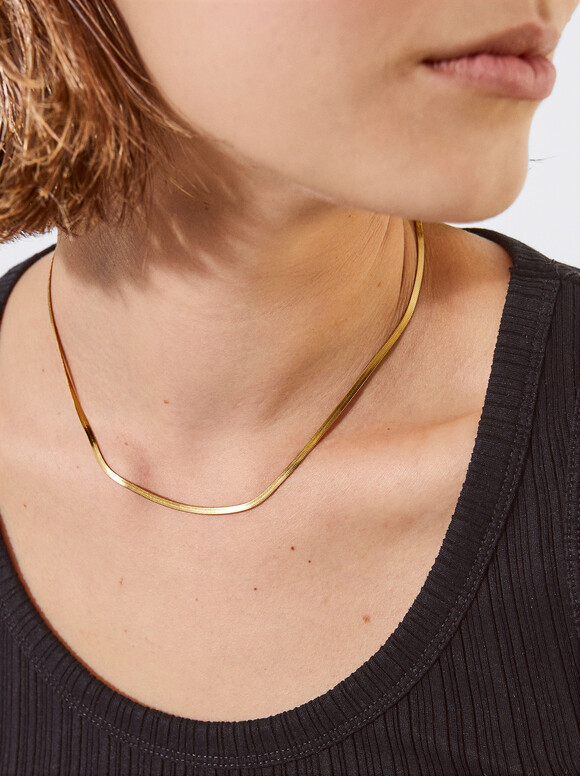 Stainless Steel Golden Necklace, Golden, hi-res