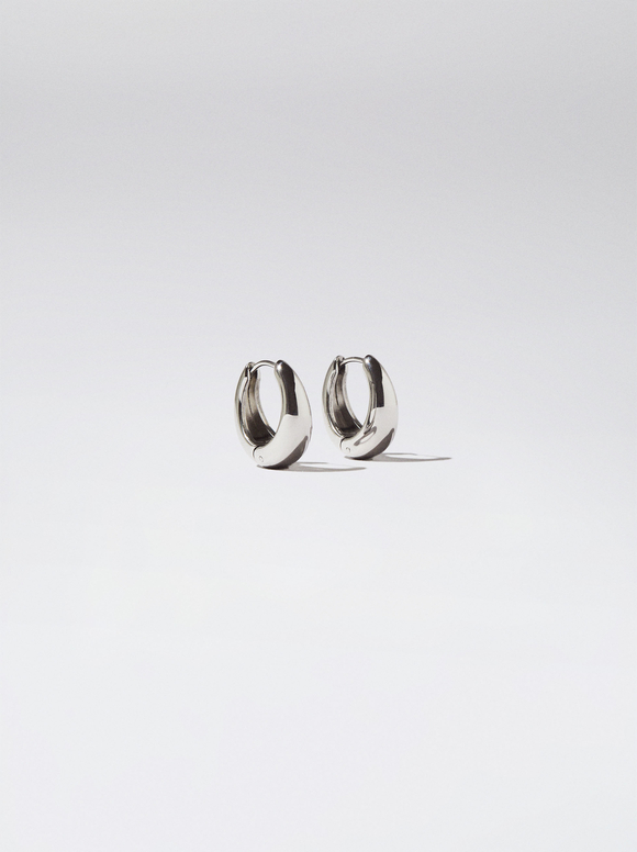 Silberne Creolen Aus Edelstahl, Silber, hi-res