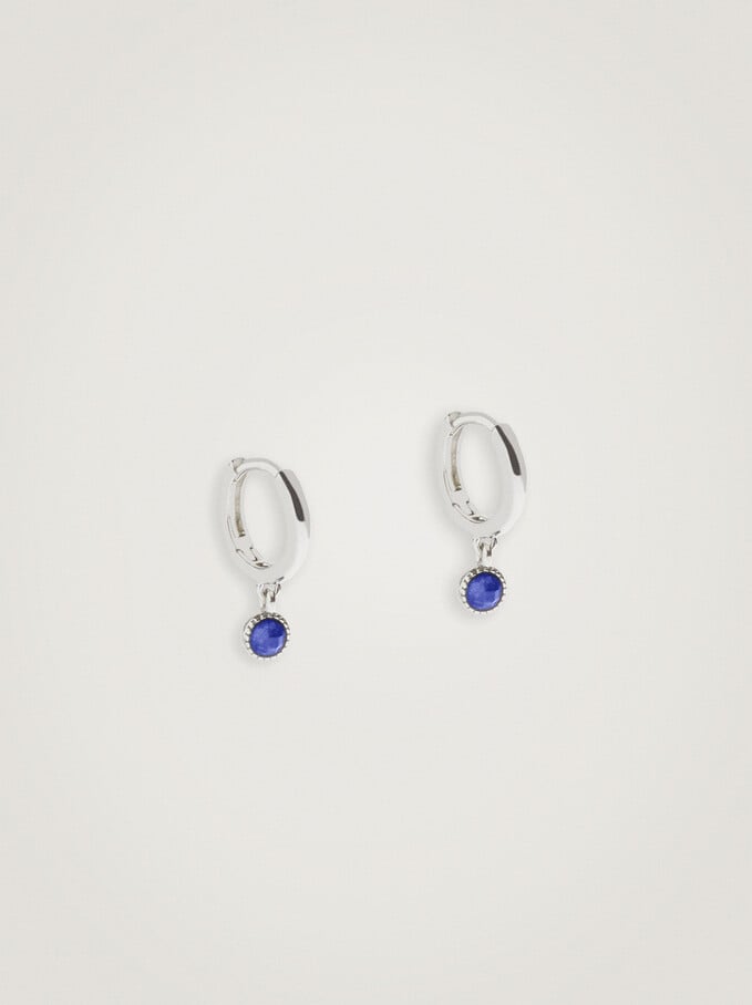 925 Silver Hoops With Semiprecious Stone, Navy, hi-res