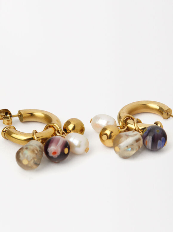 Hoop Earrings With Crystals - Stainless Steel, Multicolor, hi-res