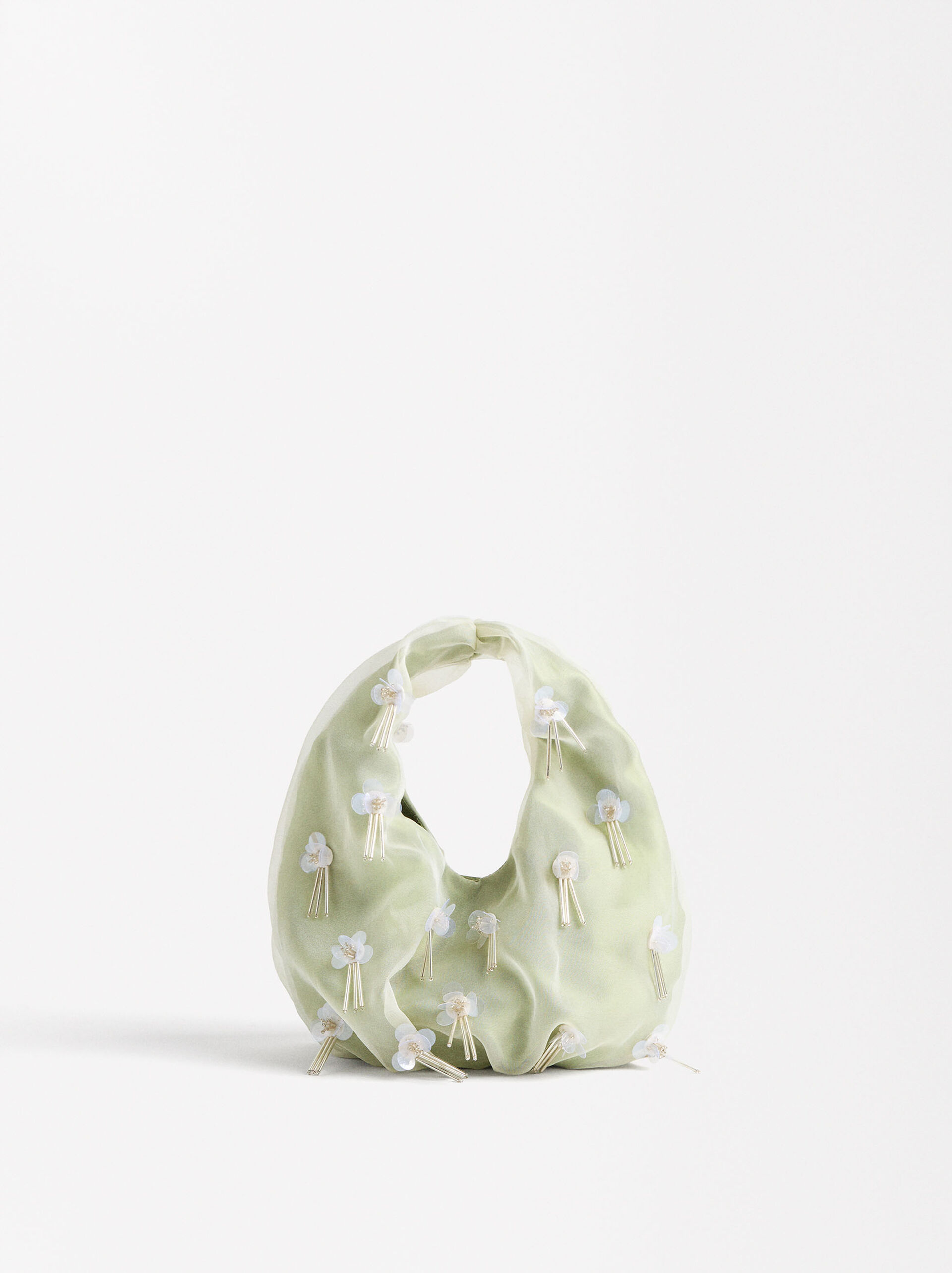 Fabric bag with floral applications image number 0.0