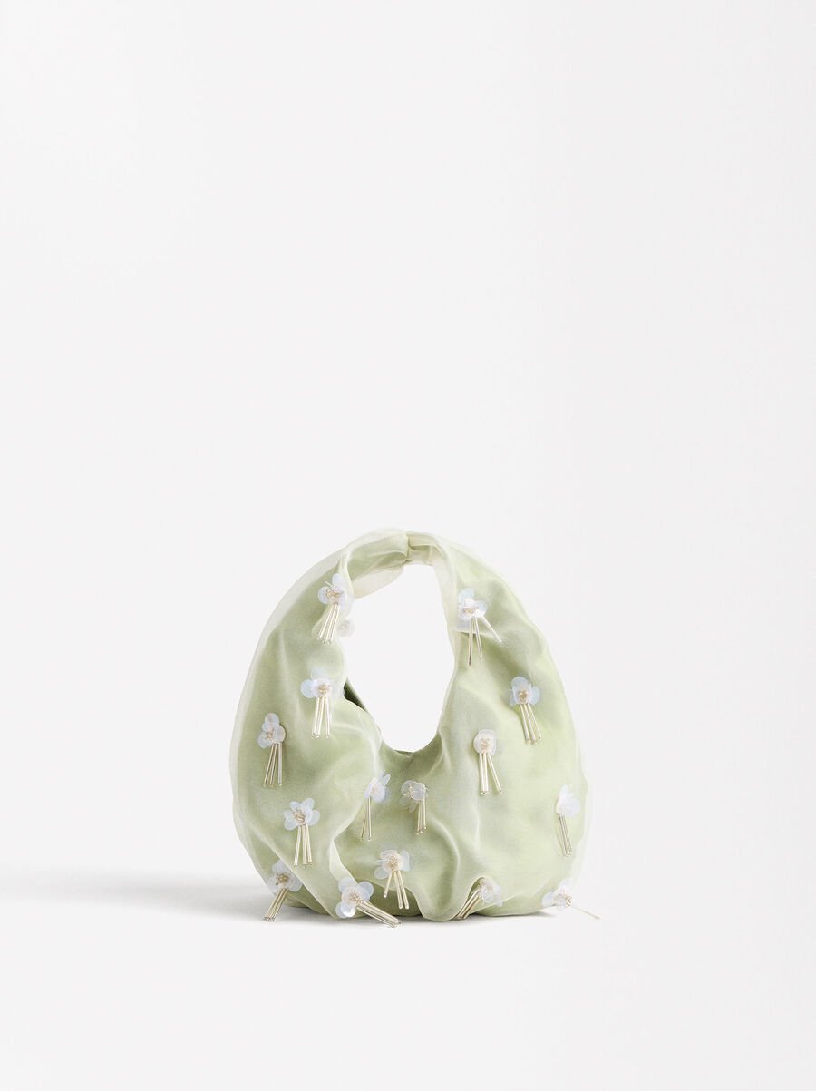 Fabric bag with floral applications