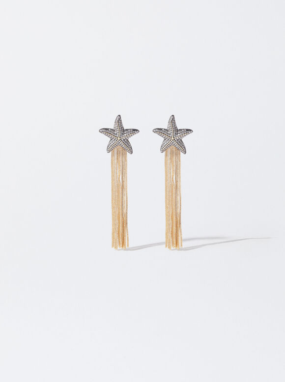 Star Earrings And Zirconia, Golden, hi-res