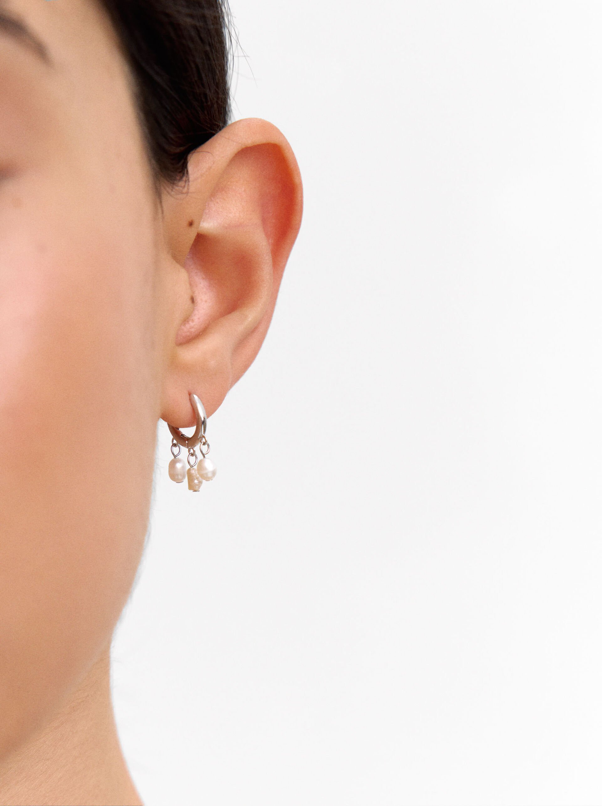Hoop earrings with pearls - 925 sterling silver image number 1.0