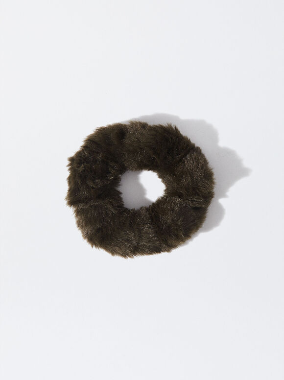 Scrunchie With Fur, Khaki, hi-res