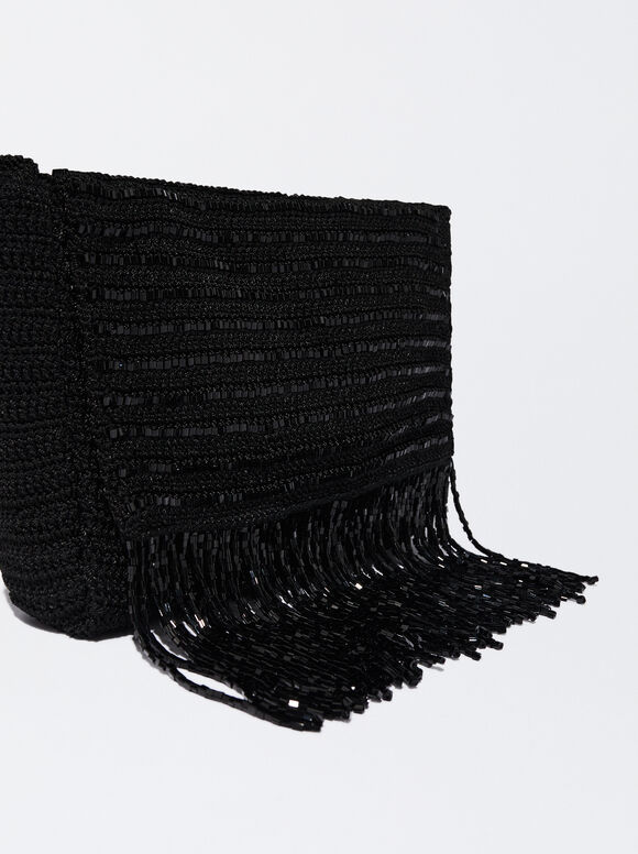 Online Exclusive - Shoulder Bag With Fringes, Black, hi-res
