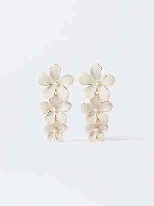 Enamel Earrings, Beige, hi-res