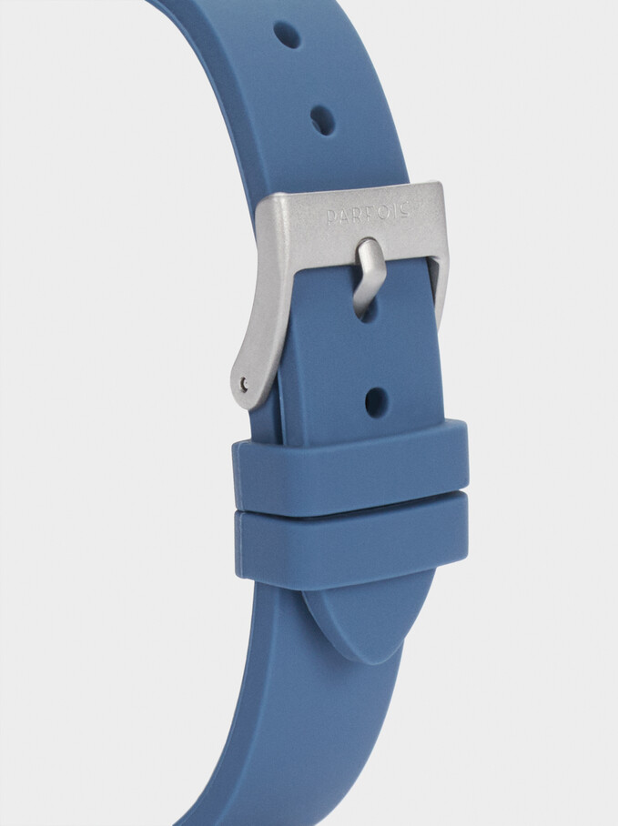 Watch With Silicone Strap And Round Face, Blue, hi-res