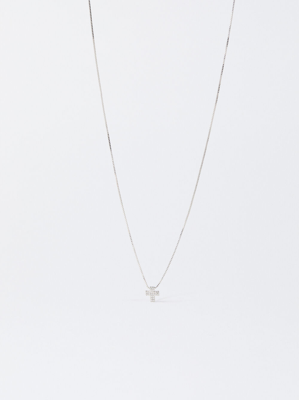 Silver Necklace With Cross And Zirconias