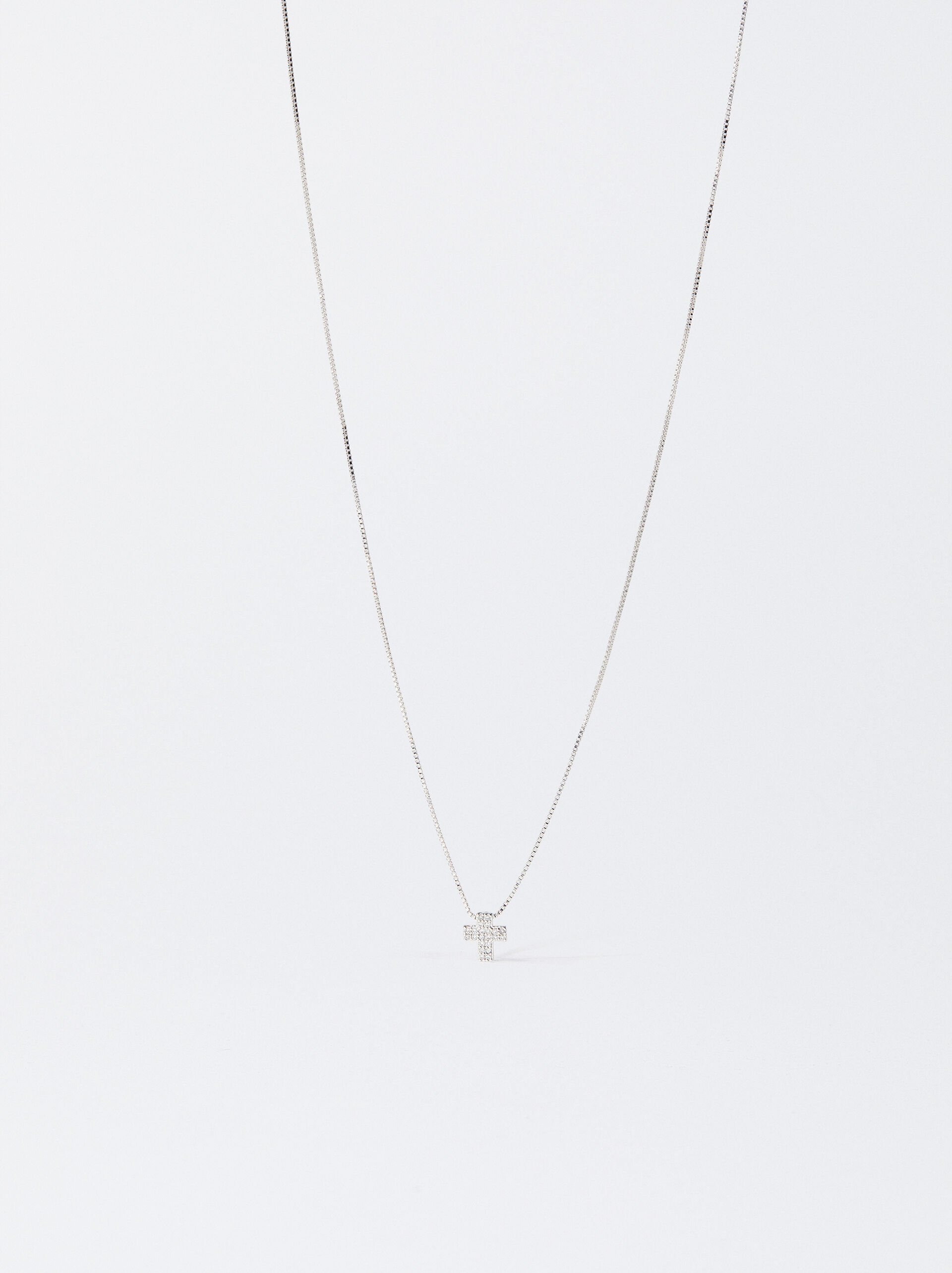 Silver Necklace With Cross And Zirconias image number 0.0