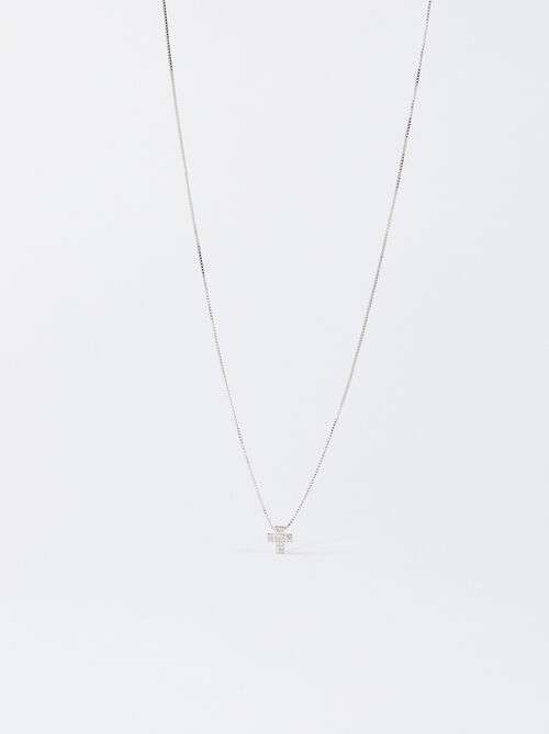 Silver-Plated Necklace With Cross And Zirconia