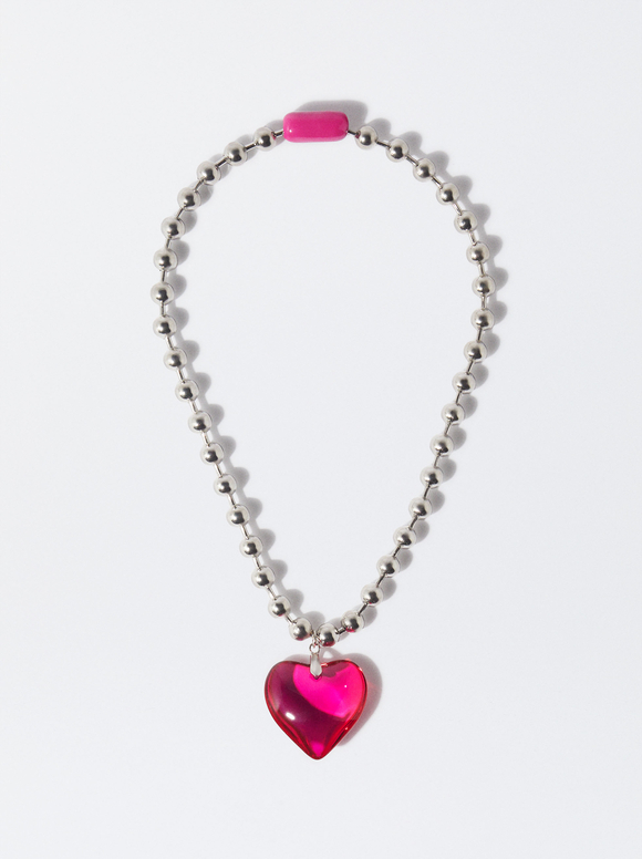 Necklace With Crystal Heart, Pink, hi-res