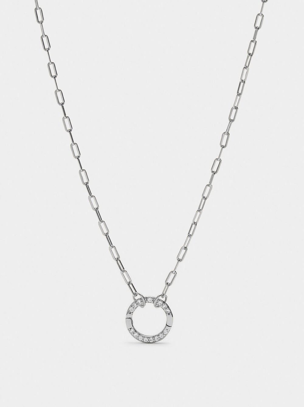 Pendant necklace with links and zirconias - 925 sterling silver
