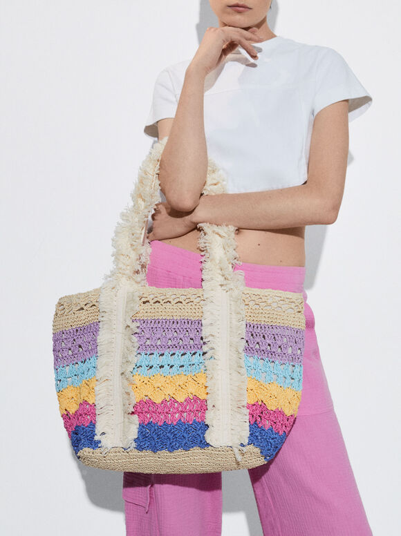 Straw Tote Bag, Multicolor, hi-res