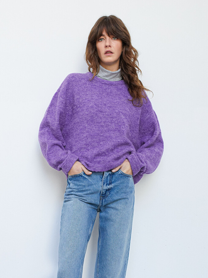Round-Neck Knit Sweater, Violet, hi-res