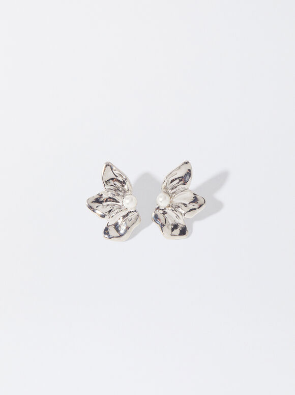 Flower Earrings, Silver, hi-res
