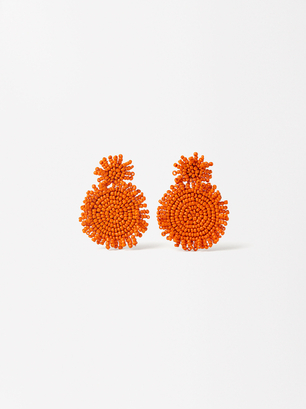 Monochromatic Beaded Earrings, Orange, hi-res