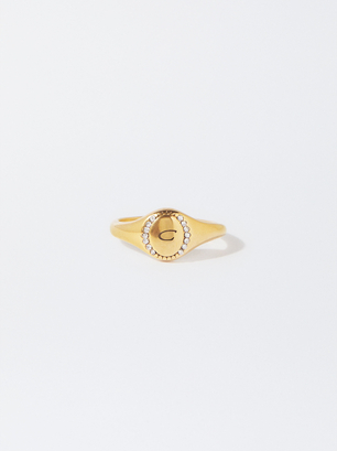 Online Exclusive - Personalized Stainless Steel Signet Ring, Golden, hi-res