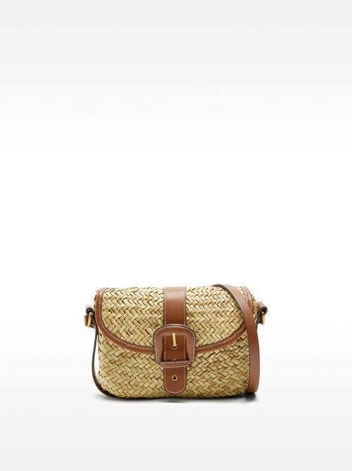 Straw crossbody bag with flap