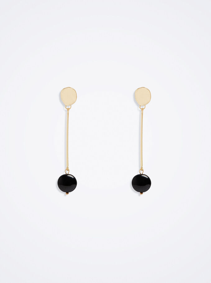 Earrings With Stone, Black, hi-res