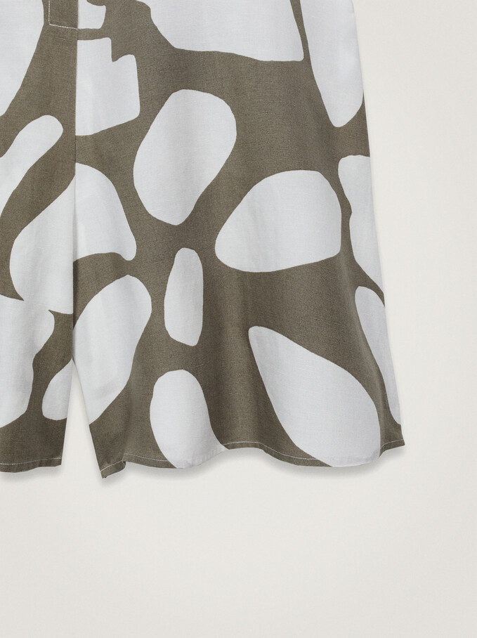 Printed Linen Jumpsuit, Khaki, hi-res