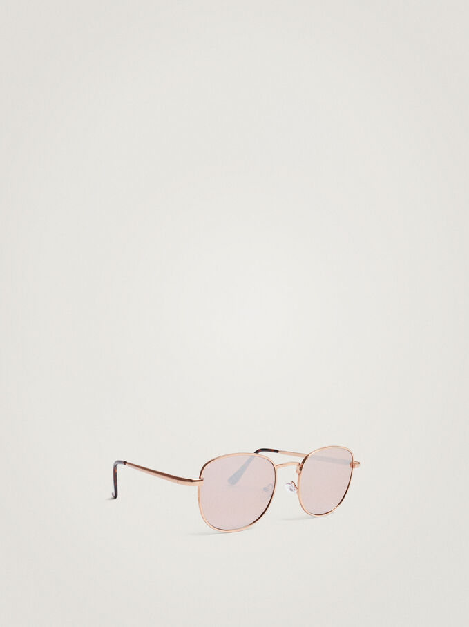 Round Metallic Sunglasses , Golden, hi-res