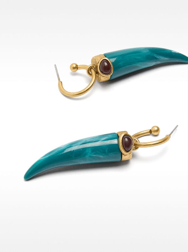 Open hoop earrings with stone effect pendant