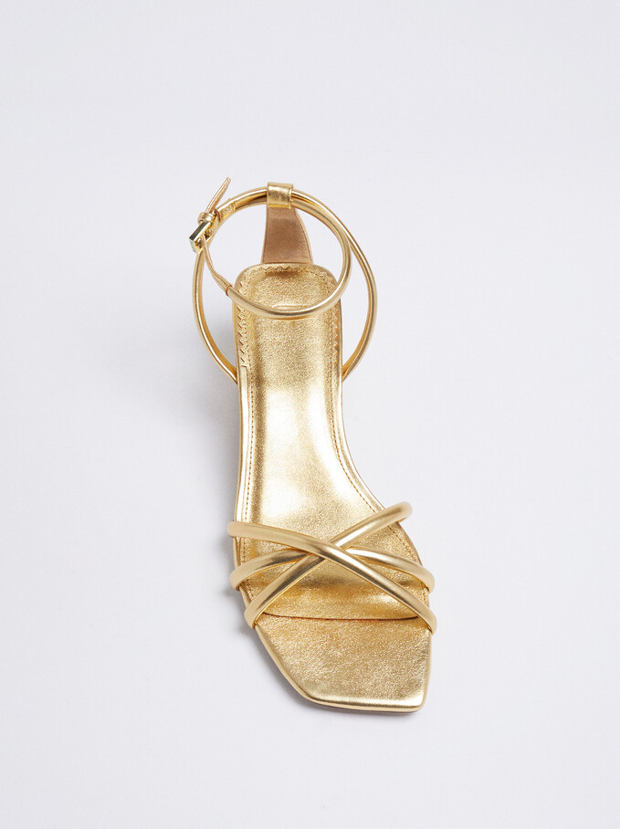 Golden Medium-Heel Sandals, Golden, hi-res