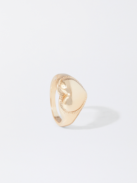 Gold-Toned Ring With Heart, Golden, hi-res