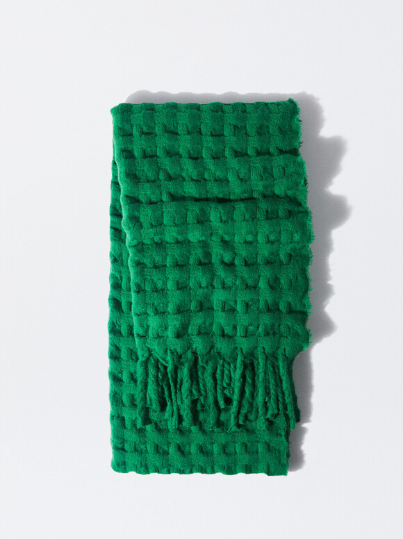 Maxi Scarf With Fringes, Green, hi-res