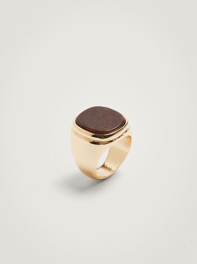 Signet Ring With Stone, Pink, hi-res