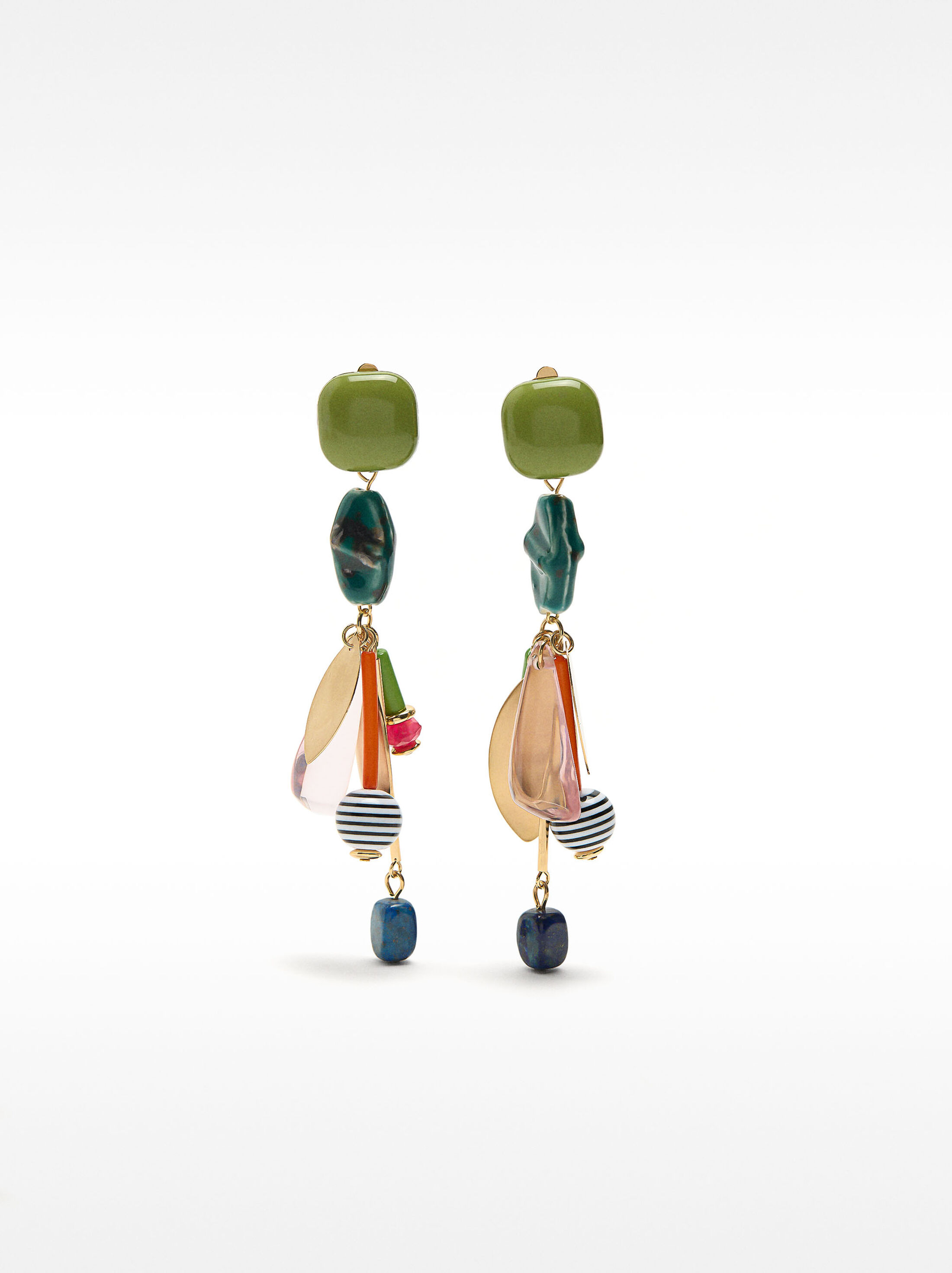 Long earrings with stone and resin image number 0.0