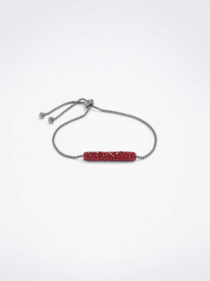 Adjustable Bracelet With Crystals, Bordeaux, hi-res