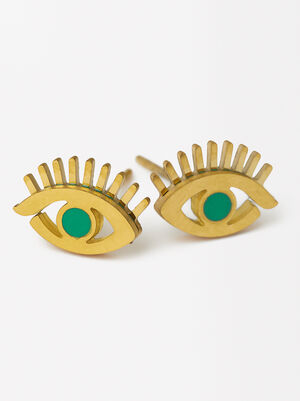 Stainless Steel Earrings With Eye Charm image number 2.0