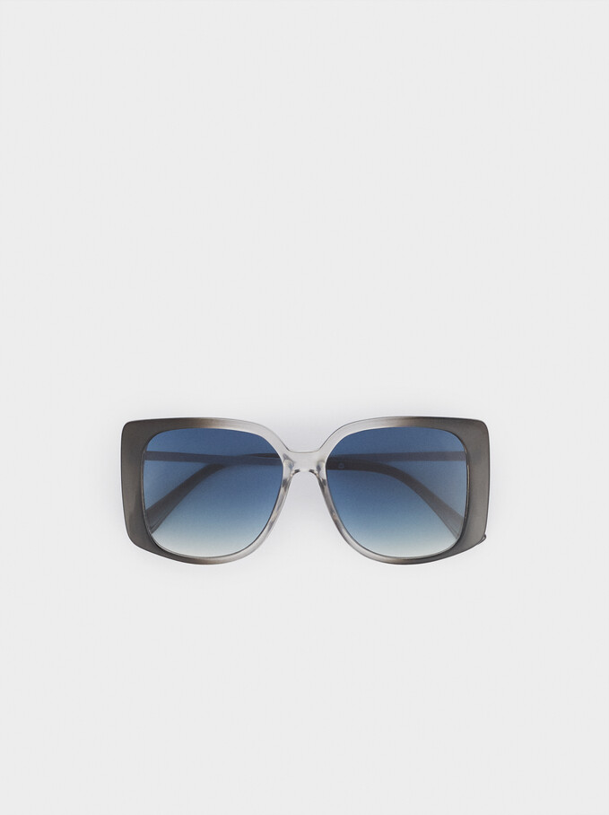 Sunglasses With Square-Cut Frames, Grey, hi-res