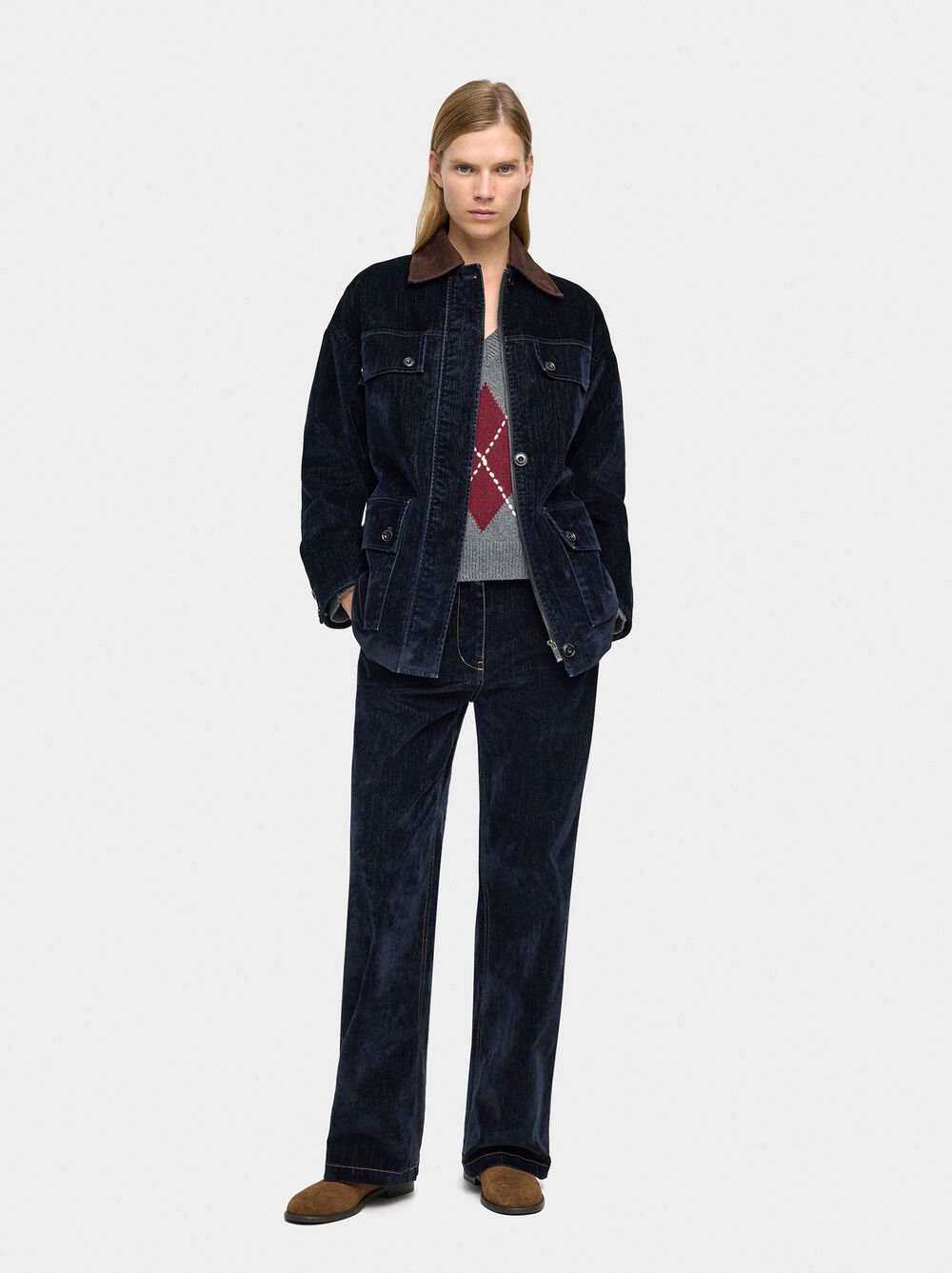 Denim jacket with velvet effect