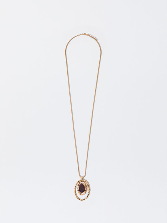Golden Necklace With Pendant, Bordeaux, hi-res
