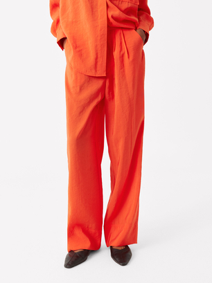 Pantalon Droit À Plis, Orange, hi-res